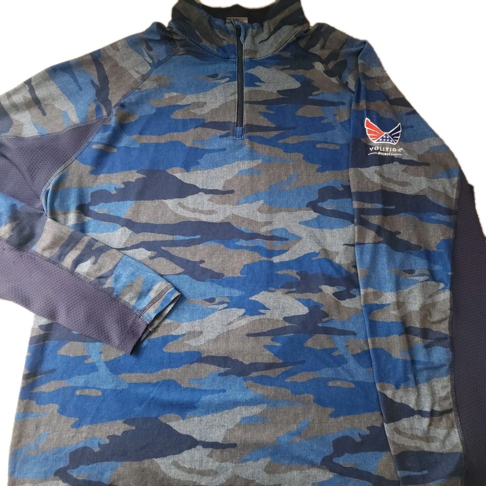 Puma Volition America Shirt Mens XL Camo Golf‎  1/4 Zip Navy Blue Gray Stretch